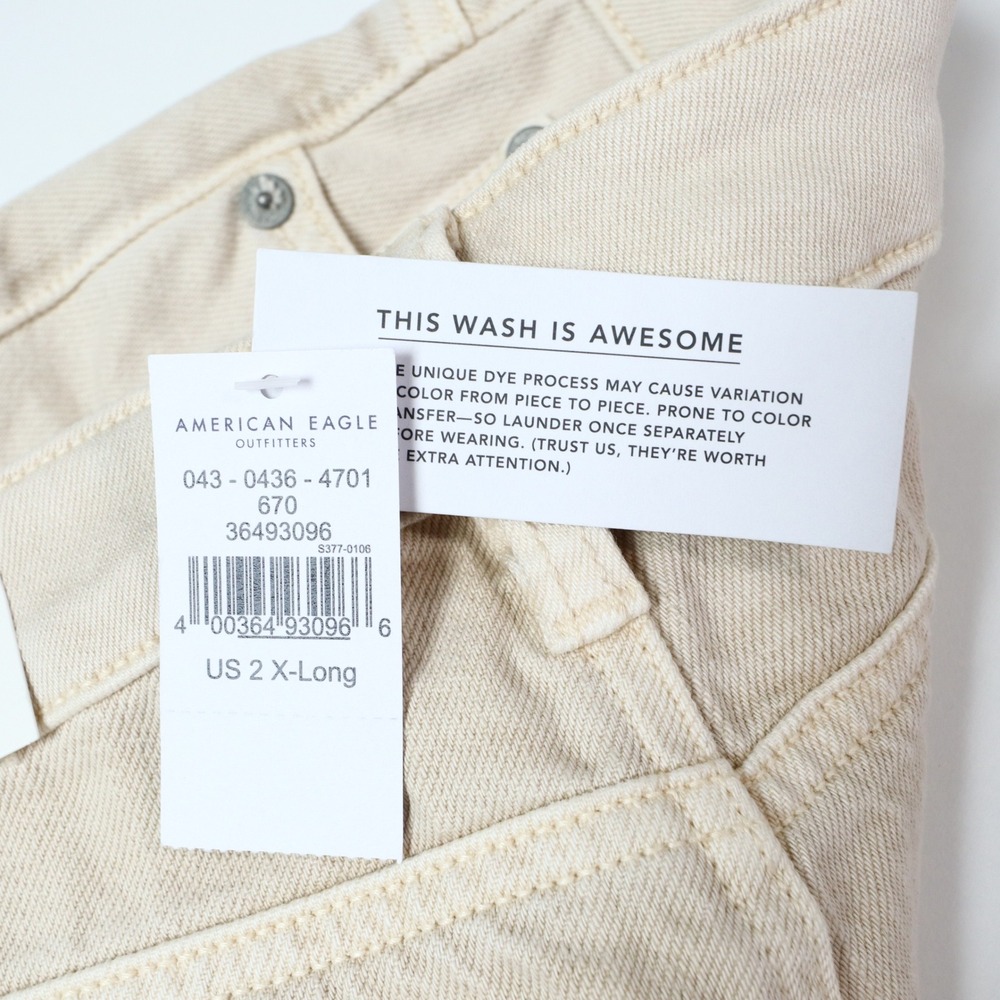 NWT American Eagle Mom Straight Leg Jean Size 2 X-Long Cream High Rise Neutral - Picture 6 of 13